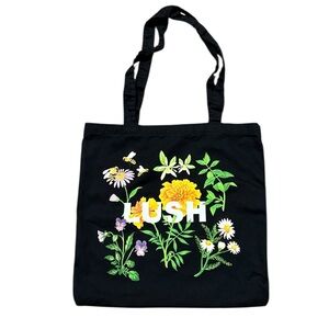 Lush Tote Bag Black Floral Double Handles Fabric